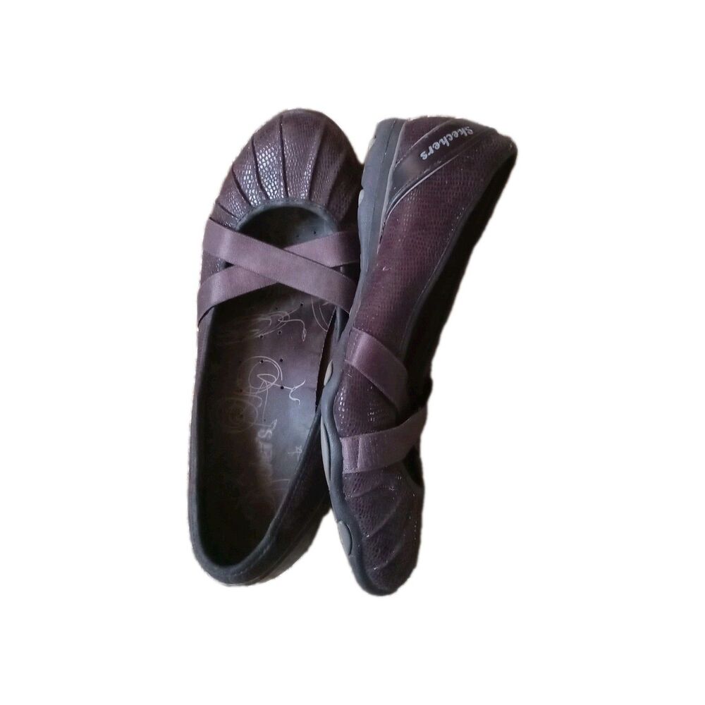 SKECHERS Women's Brown Mary Jane Flats Size 7.5 Criss Cross Strap Comfort Shoes - Picture 5 of 9